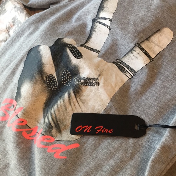 On Fire BLESSED Grey Hoodie Side Tie Sweatshirt - Picture 6 of 9